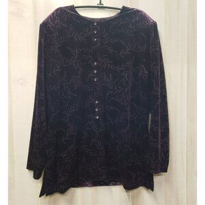 Sag Harbor Dress Velvet Blouse Jacket, Purple with Sparkles, Size 18, Button Up